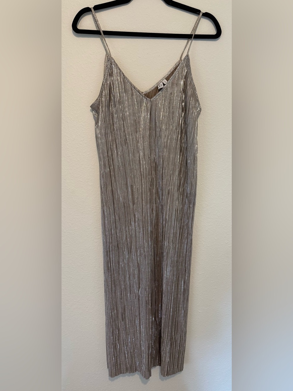 & Other Stories Silver Gilded Metallic Pleated Slip Midi Dress, Size 10